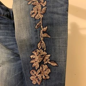 Sequin embellished blue jeans